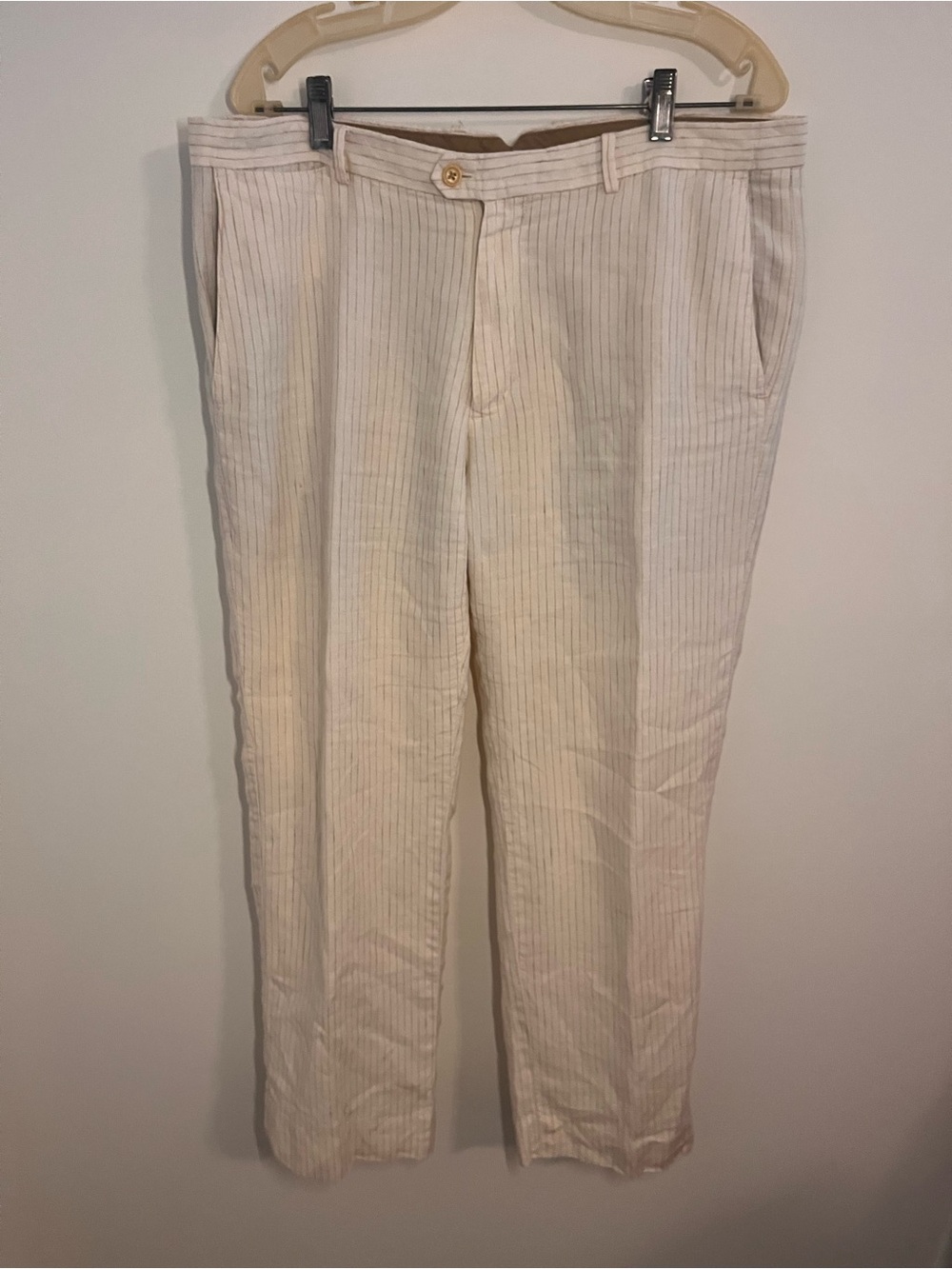 Banana Republic Men's Beige Pinstripe Linen Blend Pants